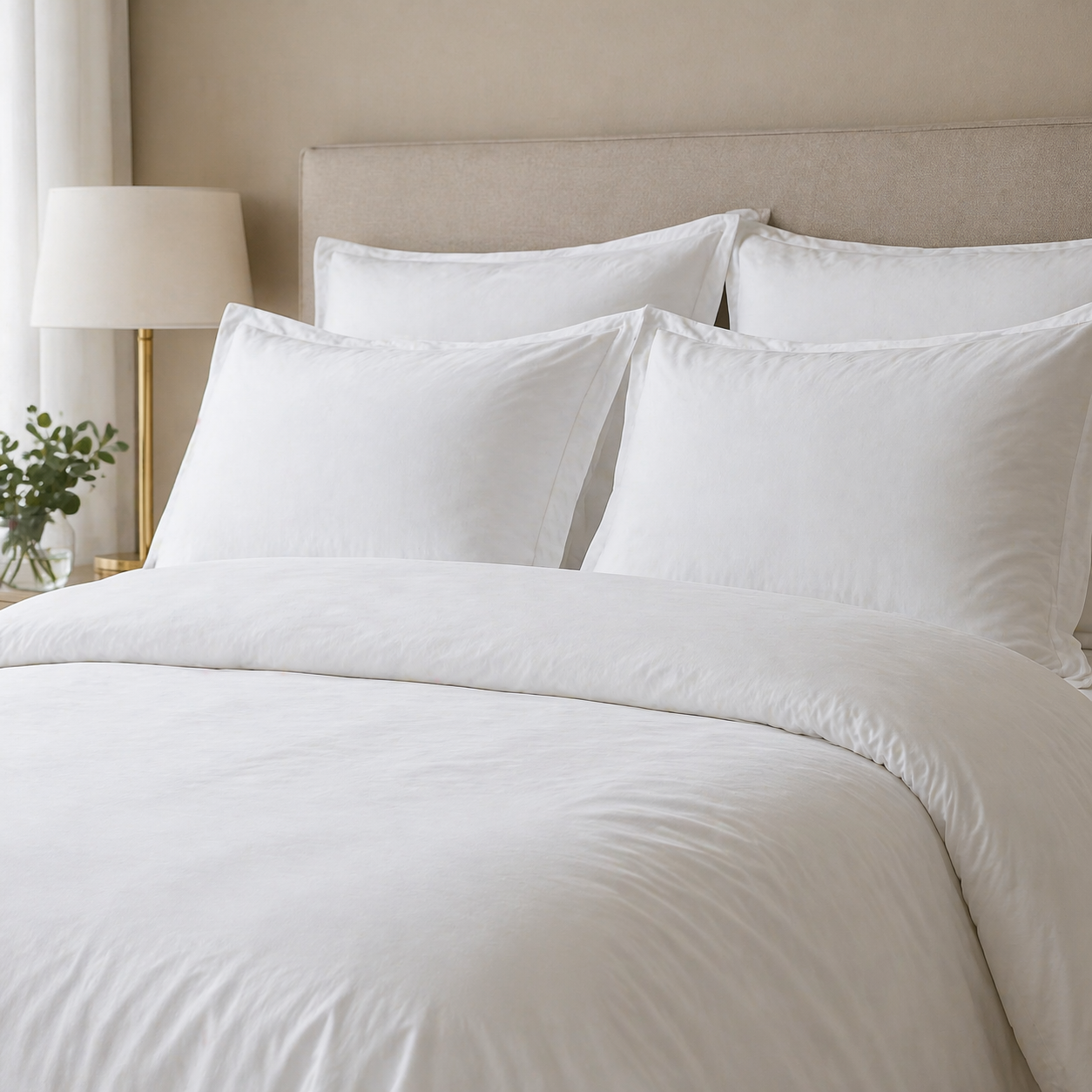White duvet and pillows on a neatly made bed